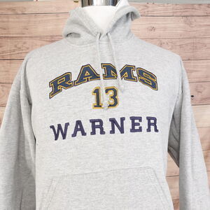 VINTAGE ST LOUIS RAMS KURT WARNER EMBROIDERED PULLOVER HOODIE SIZE‎ XL